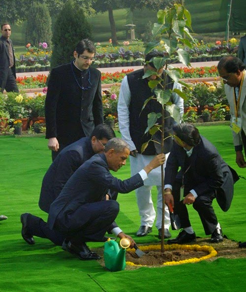 TT. Barack Obama kính cẩn trồng cây Bồ-đề Lăng Mahatma Gandhi New Delhi – ngày 25/01/2015
